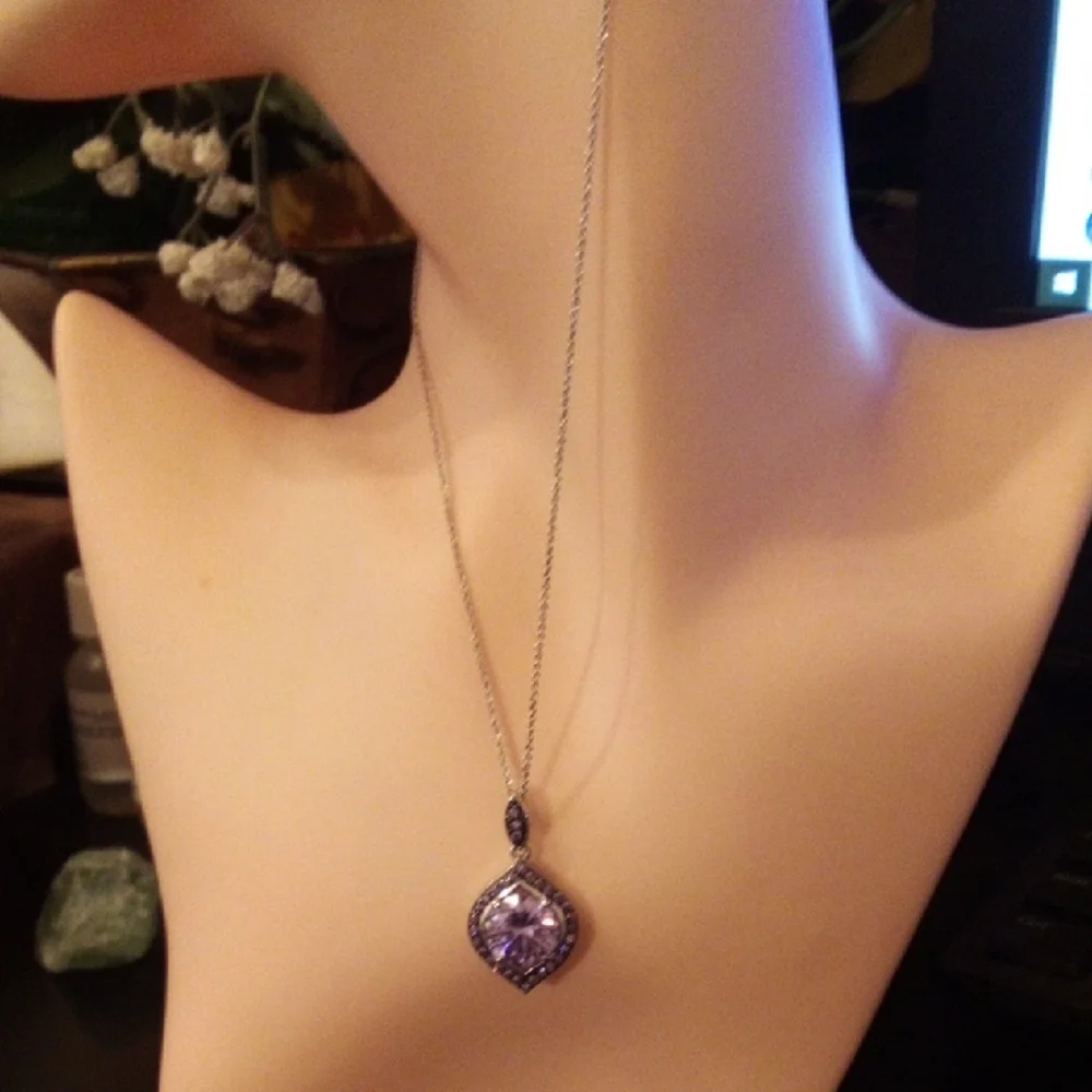 Silver Necklace with Purple Pendant - Picture 3 of 7